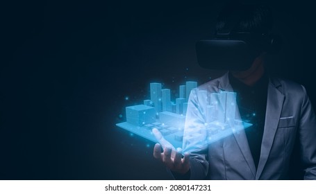 VR glasses virtual Global show city plan 3D metaverse - Shutterstock ID 2080147231
