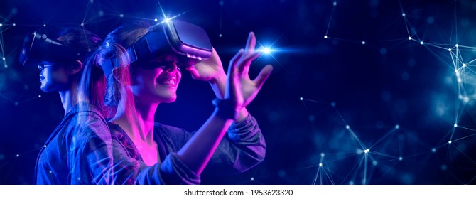 VR sport game virtual reality  recreation, teenager play virtual cyber space game, NFT game activity lifestyle of future   