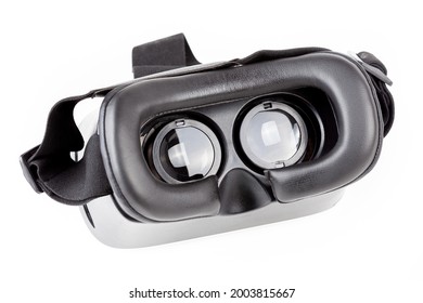 VR Virtual Reality Glasses For A Smartphone, Simple Object Closeup Isolated On White, Device Cut Out. Light In Lenses, AR, Mobile Phone Augmented Reality Tools And Equipment Abstract Concept, Nobody