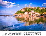 Vrbnik, Croatia. Breathtaking Krk Island landscape, Dalmatia. Beautiful traveling background of Adriatic Sea.
