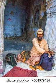 Vrindavan - March 1, 2013: Local Babaji Meditates, At The Period After Gaura Purnima Festival