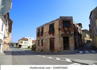 VUKOVAR, CROATIA - 10/17/2019: A Ruined House In Center Of Vukovar, Remains Of The Tragic Croatian War Of Independence.