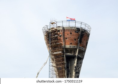 Vukovar Water Tower. Symbol Of War In Croatia. Memorial To The Battle Of Vukovar And Croatian War Of Independence.