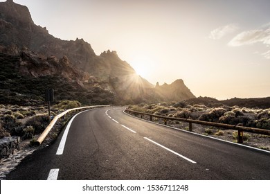 Vulcan mountain road at sunset