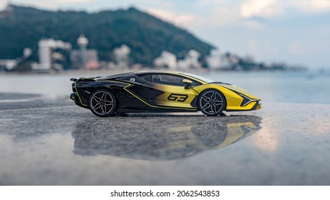 Vung Tau City, Vietnam - 22 October 2021: Lamborghini Supercar At Beach Parking Lot.