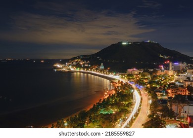 VUNG TAU, VIETNAM, AUGUST 2 2022, Coastal road in Vung Tau city at night - Shutterstock ID 2185559827