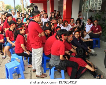 VUNG TAU, VIETNAM - JANUARY 27, 2018: Unidentified Young People Watch On TV The Final Of The 2018 AFC U 23 Championship. Uzbekistan Defeated Vietnam In The Final To Win Their First Title