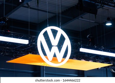 VW Volkswagen Logo On The Car Show, Prague, Czechia, February 2020