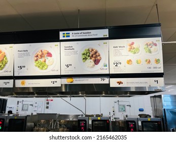 W Sac, CA - June 1, 2022: White Menu Of Popular Items Inside An Ikea Food Court.