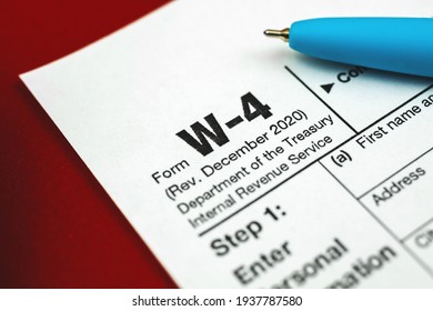 W-4 Tax Witholding Form Close-up Background With Pen