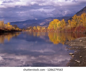 WA, Okanogan County, Okanogan River With Stormy Sky In Autumn