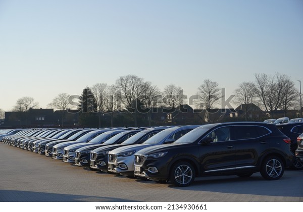 Wachtendonk,Germany-March 10,2022: MG\
HS(AS23)  parked in Industry area,  is a compact crossover SUV mfg\
by Chinese automobile manufacturer SAIC Motor under  British MG\
marque from\
2018-present