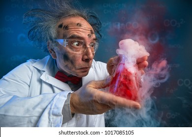 Wacky Scientist With Explosive Experiment, Funny Chemist