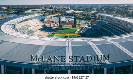 Waco, Texas - November 15, 2019:  McLane stadium prepares for College Gameday ahead of the 12th ranked Baylor Football Team's home rivalry game against the Oklahoma Sooners.