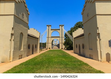 The Waco Texas suspension Bridge built in 1870 is a landmark and tourist attraction in Waco. It crosses the Brazos River. USA.