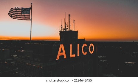 Waco, Texas, United States - January 1, 2022: The Iconic Alico Building represents the most historic figure of the Waco, Texas skyline.