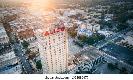 Waco, Texas, United States - November 19, 2019: The Iconic Alico Building represents the most historic figure of the Waco, Texas skyline.