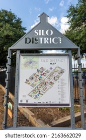 Waco, TX - Oct 21, 2021: Silo District Map Gives Information And Direction To Tourists Visiting The Area Where HGTV “Fixer Upper” Stars Chip And Joanna Gaines' Downtown Complex Is.