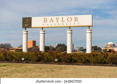 Waco, TX / USA - January 12, 2020: Baylor University Sign at the Entrance to Baylor University in Waco, Texas.