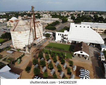 Waco, TX / USA - June 26 2019: Aerial View Of The Silos At Magnolia Market, Home To HGTV's Chip And Joanna Gaines