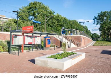 Waddinxveen, Netherlands - July 2020: Platform of modern railway station "Waddinxveen-Noord" in Holland. - Shutterstock ID 1767983807