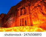 Wadi Musa, Jordan: Siq and the Treasury, Al Khazneh in the ancient Petra.Al-Khazneh, one of the most elaborate temples in Petra, Jordan. Middle east travel destination