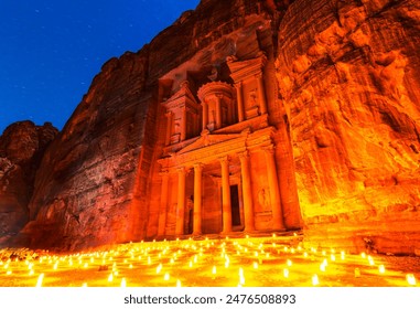 Wadi Musa, Jordan: Siq and the Treasury, Al Khazneh in the ancient Petra.Al-Khazneh, one of the most elaborate temples in Petra, Jordan. Middle east travel destination - Powered by Shutterstock