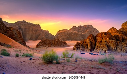 Wadi Rum Desert With Red Sand In Jordan