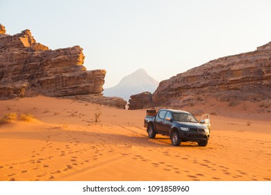 Wadi Rum, Jordan - 12/30/2017: Bedouin in the car. - Shutterstock ID 1091858960
