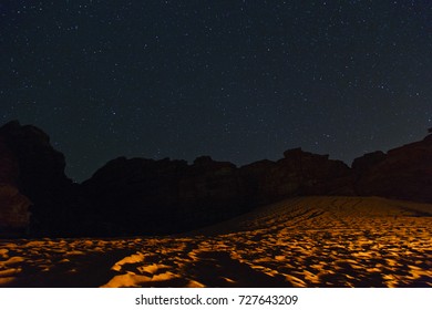 Wadi Rum At Night With Fire Light 