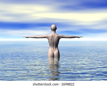 Nude Woman Wading River