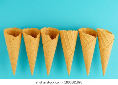 Wafer Cups For Ice Cream On A Turquoise Background High Quality Photo