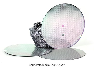 wafers with piece of polycrystalline silicon isolated on white background