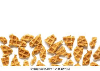 Waffle Background. Wafer Cone Pieces Isolated On White