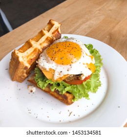 Waffle burger on the plate