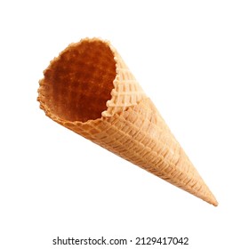 Waffle Cone, Empty Ice Cream Cone Isolated On White Background