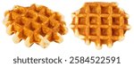 Waffle. Crispy Belgian waffle. Fresh sweet tasty breakfast. Fully cooked homestyle waffles. Food photography. Delicious classic pancake. Morning snack good for coffee or tea. Traditional sweet desert