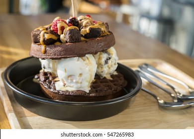 Waffle Ice Cream Sandwiches With Brownie And Mix Berry