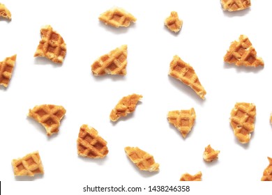 Waffle Texture. Wafer Cone Pieces Isolated On White Background.