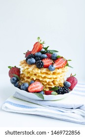 Waffles With Strawberry, Blueberry And Blackberry, Mint