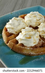 Waffles With Whipped Butter And Maple Syrup