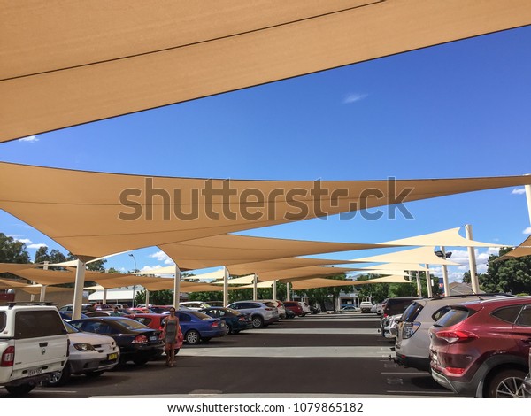 Wagga Wagga, NSW/Australia-March 3rd 2017: Public\
car park with sun shade\
sails.