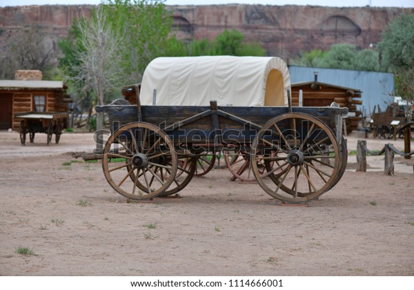 Wagon Covered Uncovered Front Log Cabins Stock Photo Edit Now