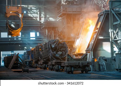 Wagons With Metal Scrap At Steel Plant