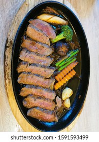 Wagyu Steak 200 Gram Serve With Broccoli Carrot Asparagus And Garlic