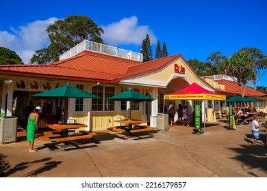 Wahiawa, Hawaii - February 21, 2022 : Dole Pineapple Plantation In The Central Valley Of Oahu Island In Hawaii, USA - Vintage Wooden Building Now Hosting A Quick Service Restaurant