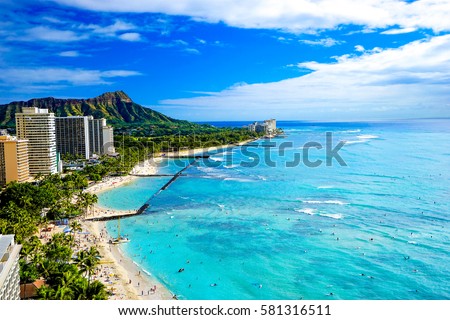 Waikiki Beach and Diamond Head, Honolulu, Oahu Island, Hawaii