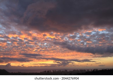 Waikiki Skyline And Ocean At Sunset On Dusk