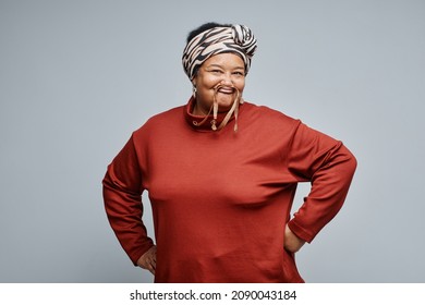 Waist Up Portrait Of Carefree Black Senior Woman Having Fun Against White Background, Copy Space