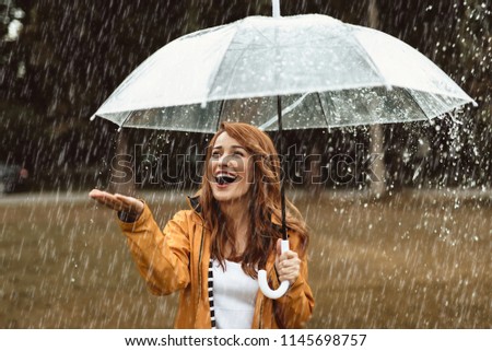 Similar – Image, Stock Photo Content woman under umbrella on beach in summer looking at camera